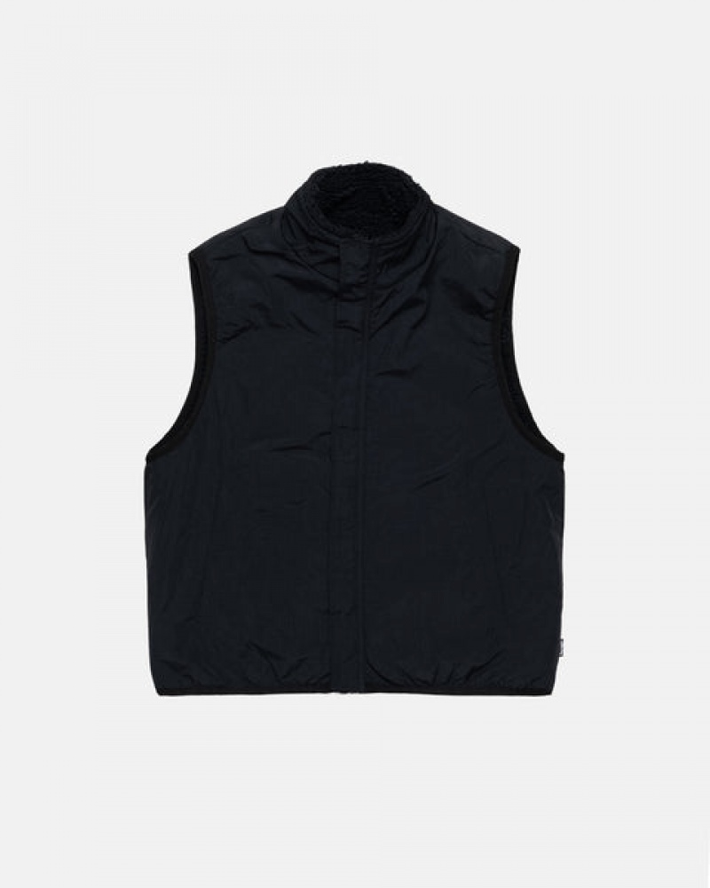 Férfi Stussy Sherpa Reversible Vest Mellény Fekete Magyarország | IBJ-3386