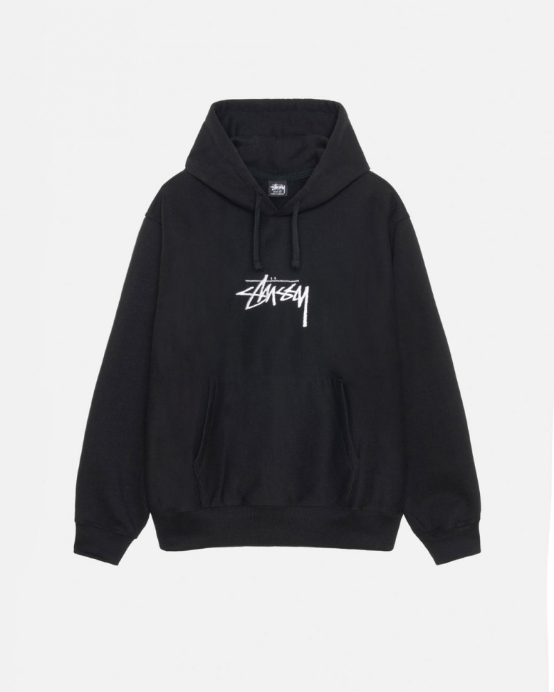 Férfi Stussy Stock Logo Applique Hoodie Kapucnis Pulóver Fekete Magyarország | JDL-5194