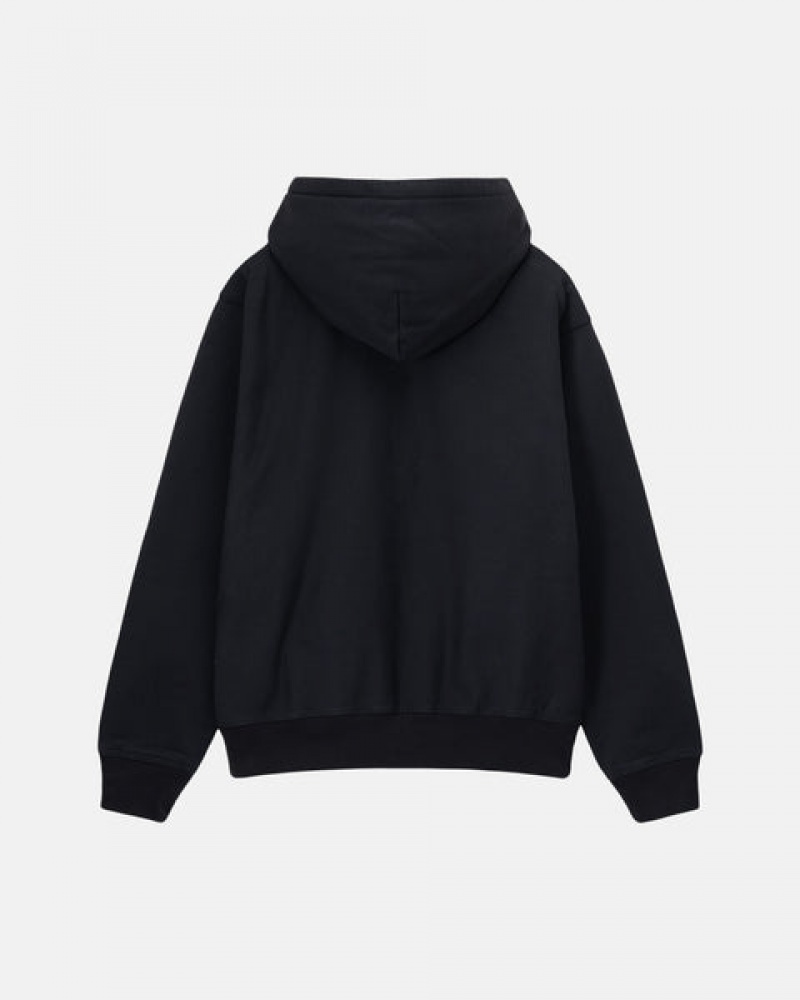 Férfi Stussy Stock Logo Zip Hoodie Kapucnis Pulóver Fekete Magyarország | OYP-7824