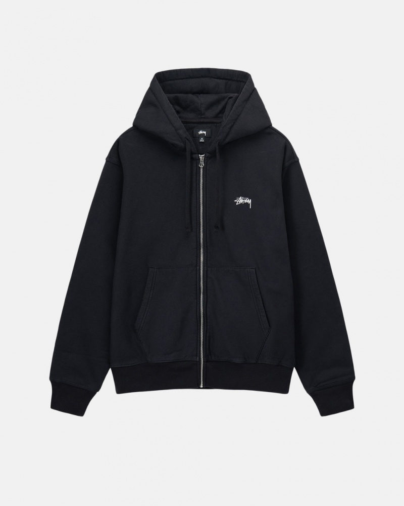 Férfi Stussy Stock Logo Zip Hoodie Kapucnis Pulóver Fekete Magyarország | OYP-7824