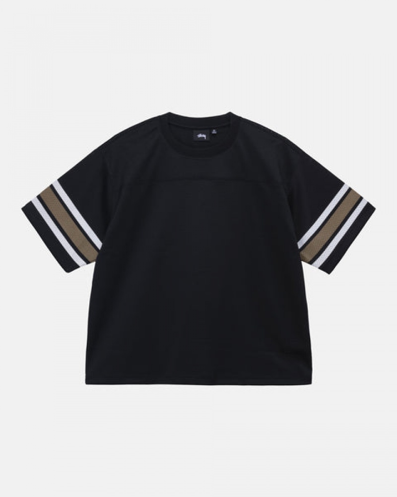 Férfi Stussy Surfman Mesh Football Jersey Felsők Fekete Magyarország | IBM-9018