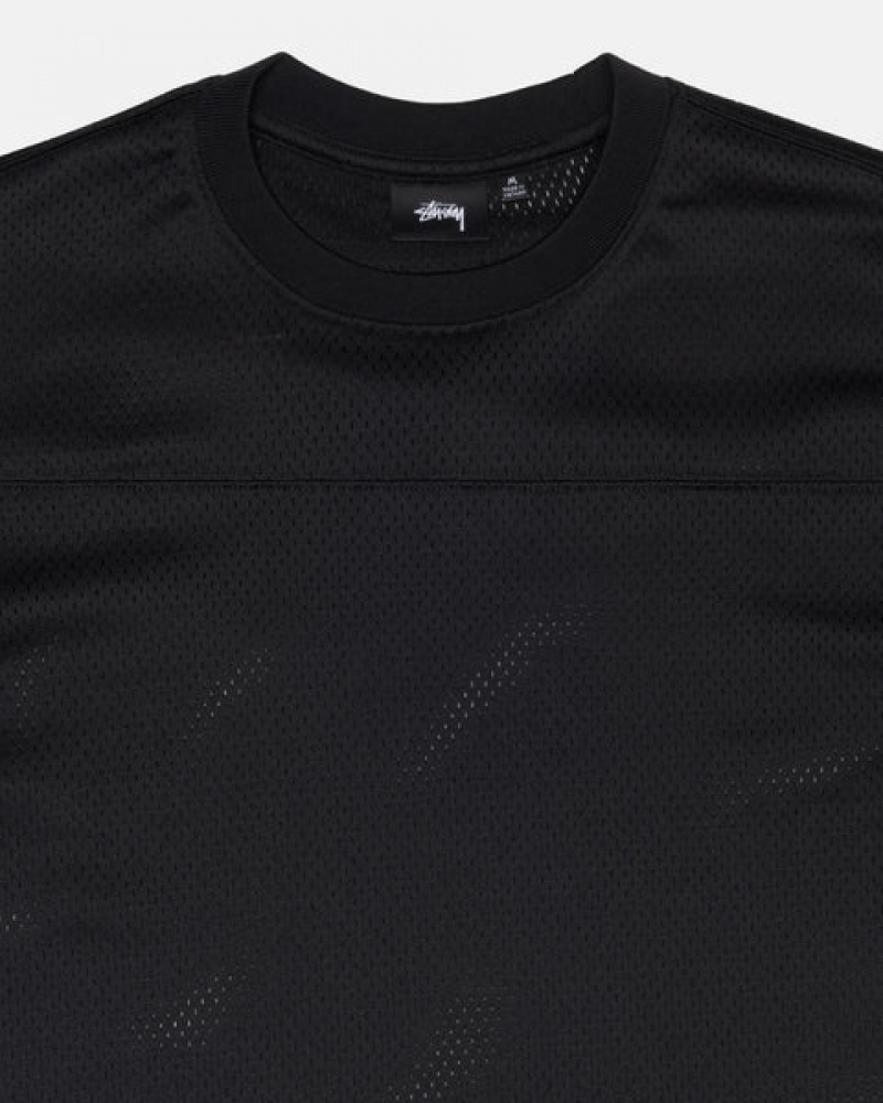 Férfi Stussy Surfman Mesh Football Jersey Felsők Fekete Magyarország | IBM-9018