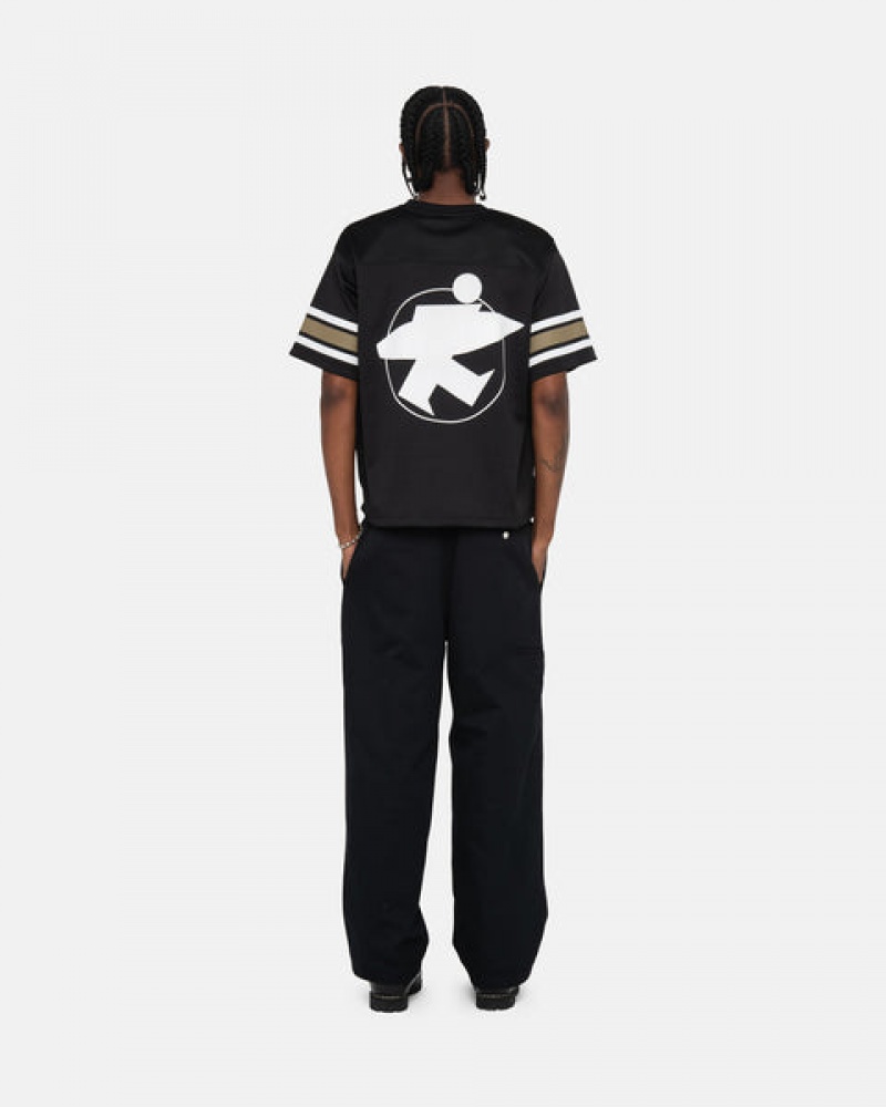 Férfi Stussy Surfman Mesh Football Jersey Felsők Fekete Magyarország | IBM-9018