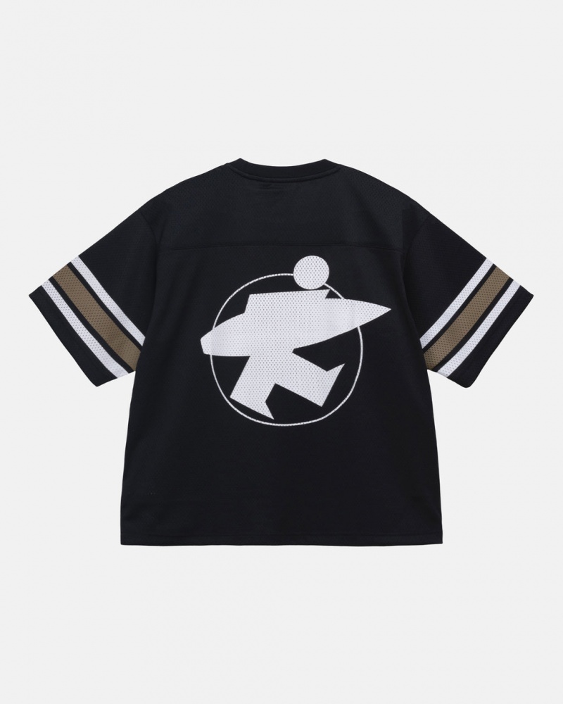 Férfi Stussy Surfman Mesh Football Jersey Felsők Fekete Magyarország | IBM-9018