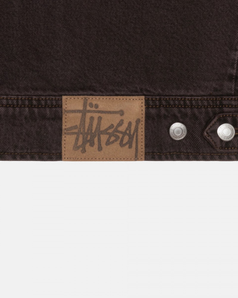 Férfi Stussy Zip Munka Jacket Denim Denim Fekete Magyarország | DHG-4770