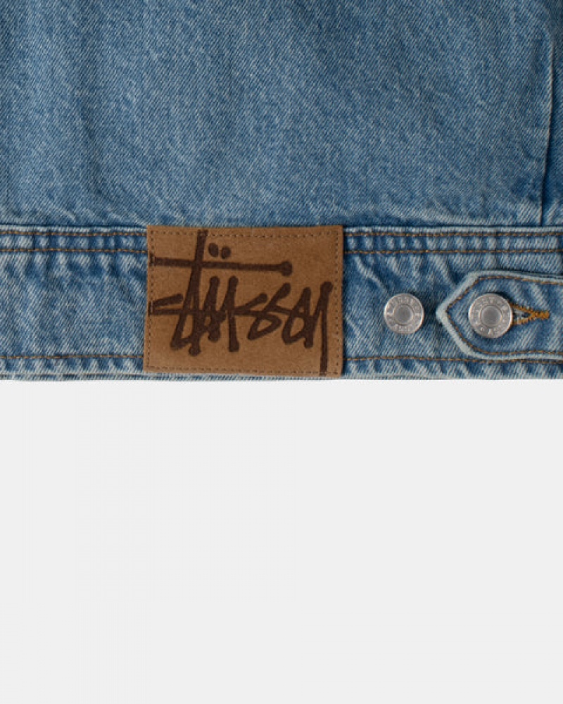 Férfi Stussy Zip Munka Jacket Denim Denim Kék Magyarország | UDO-2447