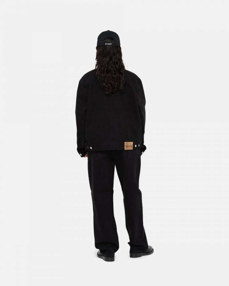 Férfi Stussy Zip Munka Jacket Overdyed Kabát Fekete Fekete Magyarország | XVG-3330