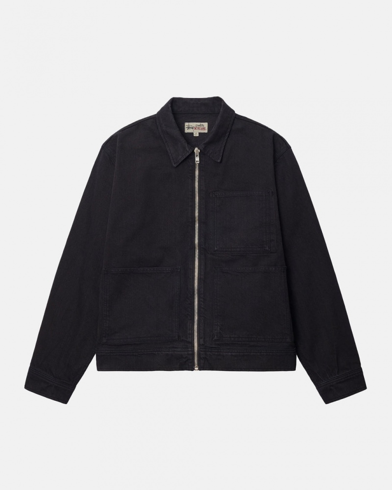 Férfi Stussy Zip Munka Jacket Overdyed Kabát Fekete Fekete Magyarország | XVG-3330