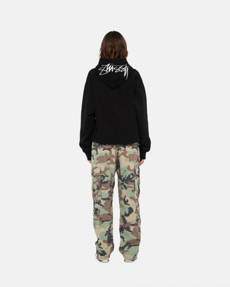 Női Stussy Back Hood Applique Hoodie Kapucnis Pulóver Fekete Magyarország | ILG-8523