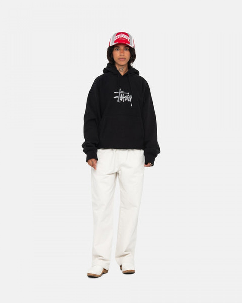 Női Stussy Basic Applique Hoodie Kapucnis Pulóver Fekete Magyarország | WBL-8036