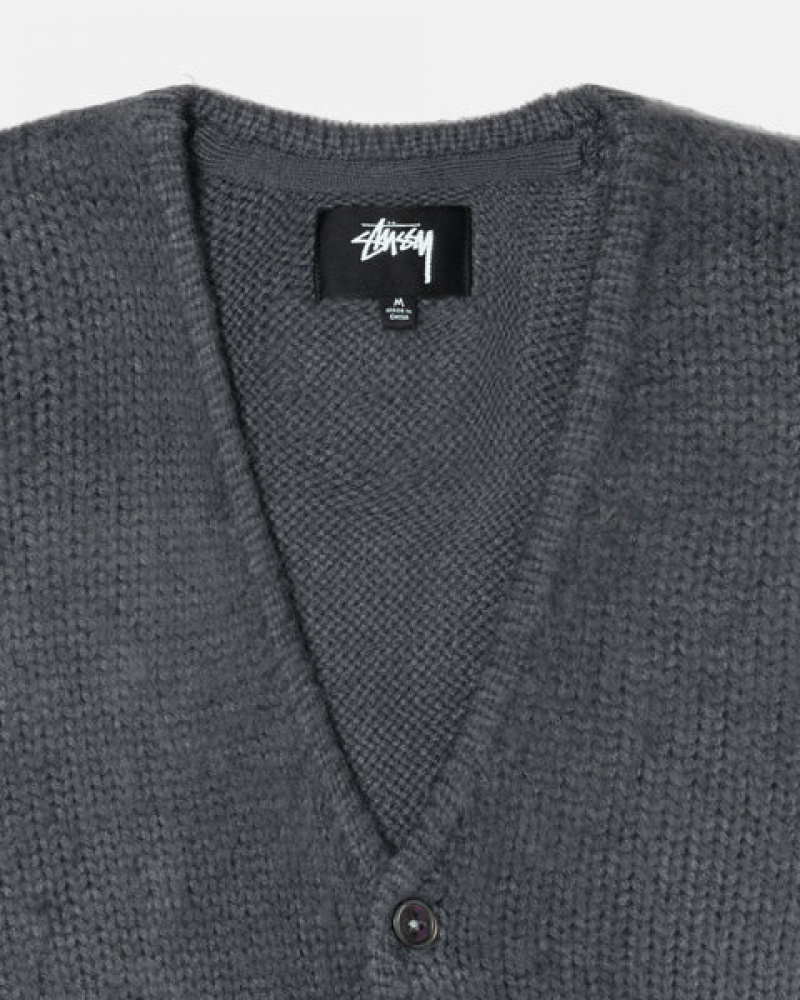 Női Stussy Brushed Cardigan Pulóverek Charcoal Magyarország | RAQ-8612