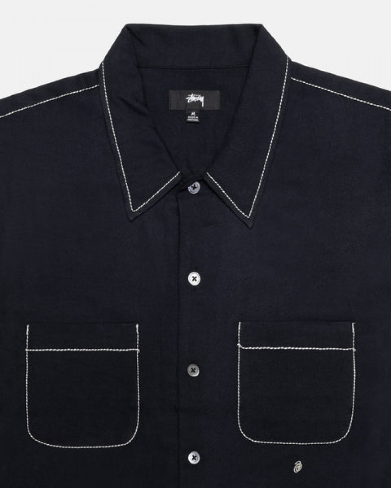 Női Stussy Contrast Pick Stitched Shirt Ingek Fekete Magyarország | GLU-4370