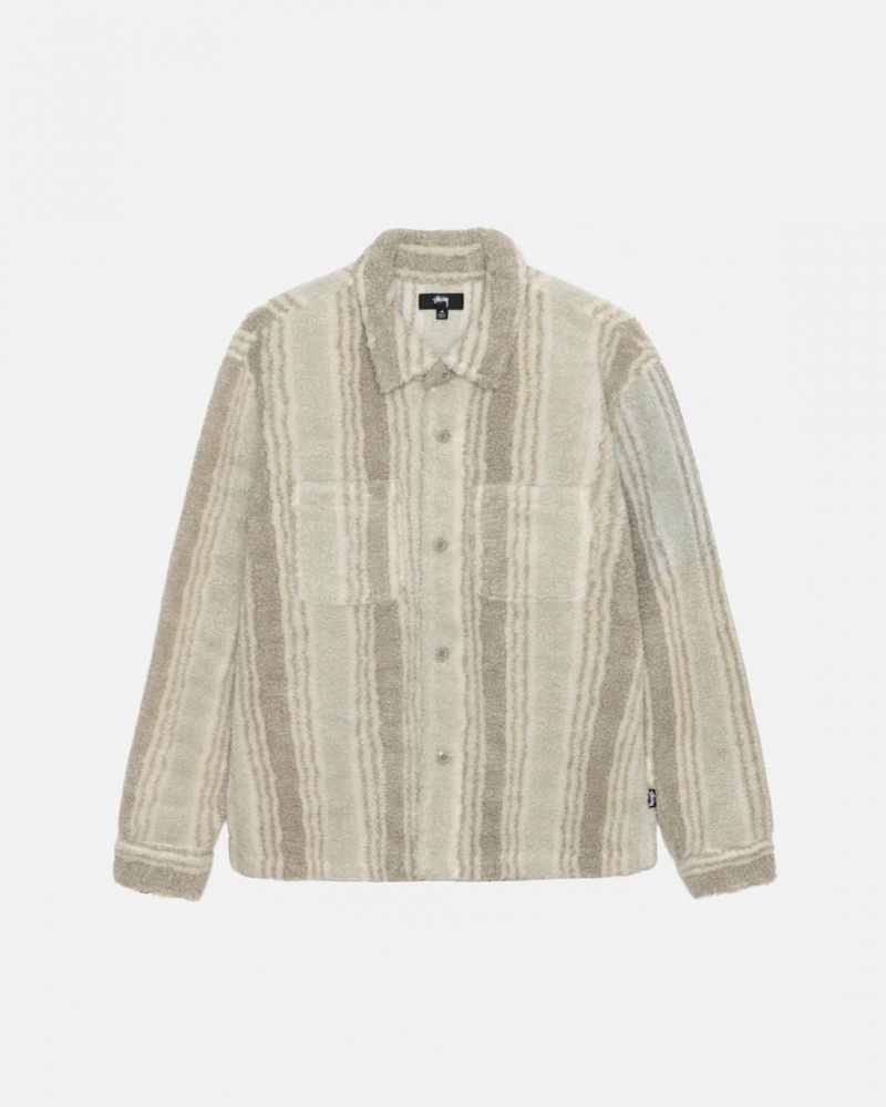 Női Stussy Csíkos Sherpa Shirt Ing Dzsekik Bézs Magyarország | MMK-0221