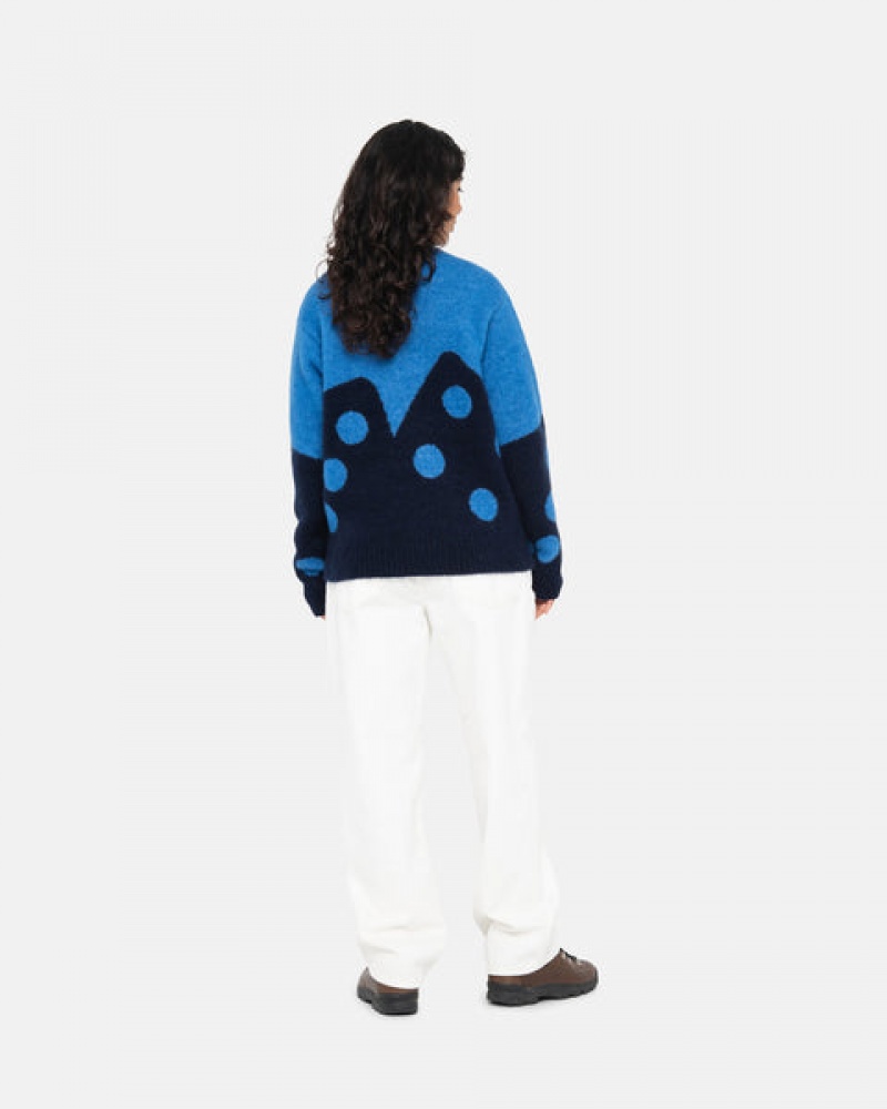 Női Stussy Dice Fuzzy Crew Pulóverek Kék Magyarország | EUQ-9761