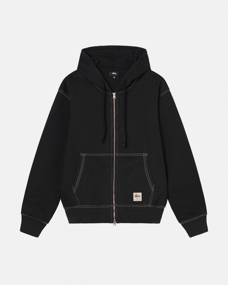 Női Stussy Double Face Label Zip Hoodie Kapucnis Pulóver Fekete Magyarország | BOS-9370