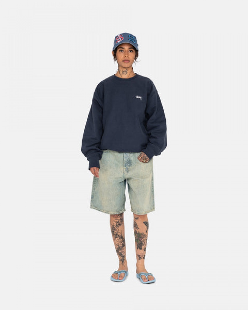 Női Stussy Overdyed Stock Logo Crew Pulóverek Sötétkék Magyarország | MLA-3328