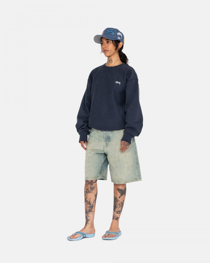 Női Stussy Overdyed Stock Logo Crew Pulóverek Sötétkék Magyarország | MLA-3328