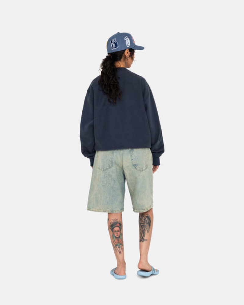 Női Stussy Overdyed Stock Logo Crew Pulóverek Sötétkék Magyarország | MLA-3328