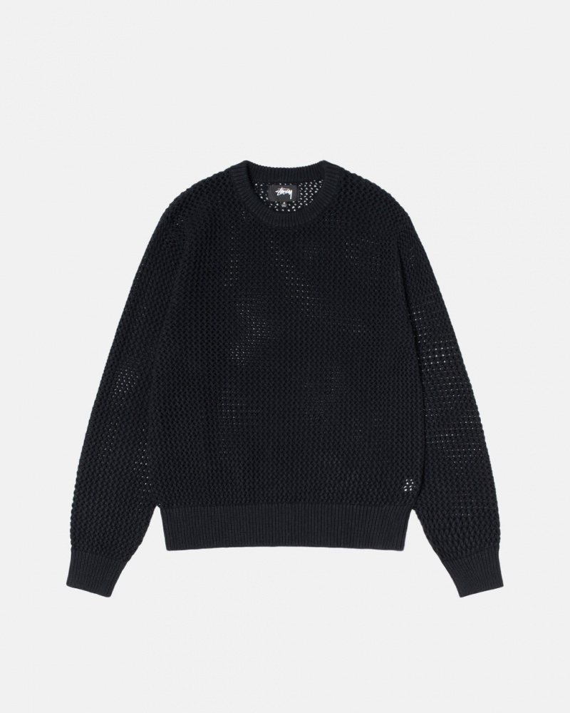 Női Stussy Pigment Dyed Loose Gauge Knit Pulóver Pulóverek Fekete Magyarország | WBA-3263