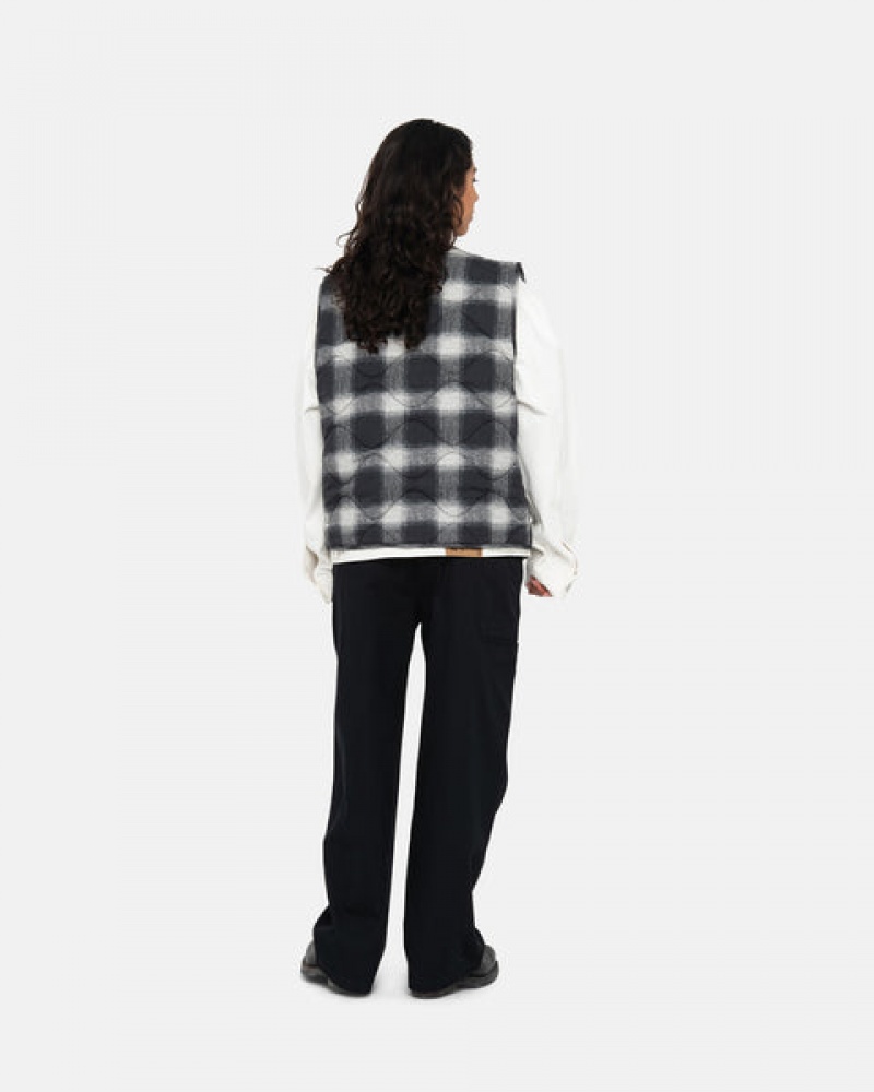 Női Stussy Plaid Nejlon Liner Vest Mellény Fekete Magyarország | BAL-1614