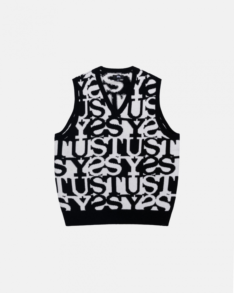 Női Stussy Stacked Pulóver Vest Pulóverek Fehér Fekete Magyarország | HEO-7623