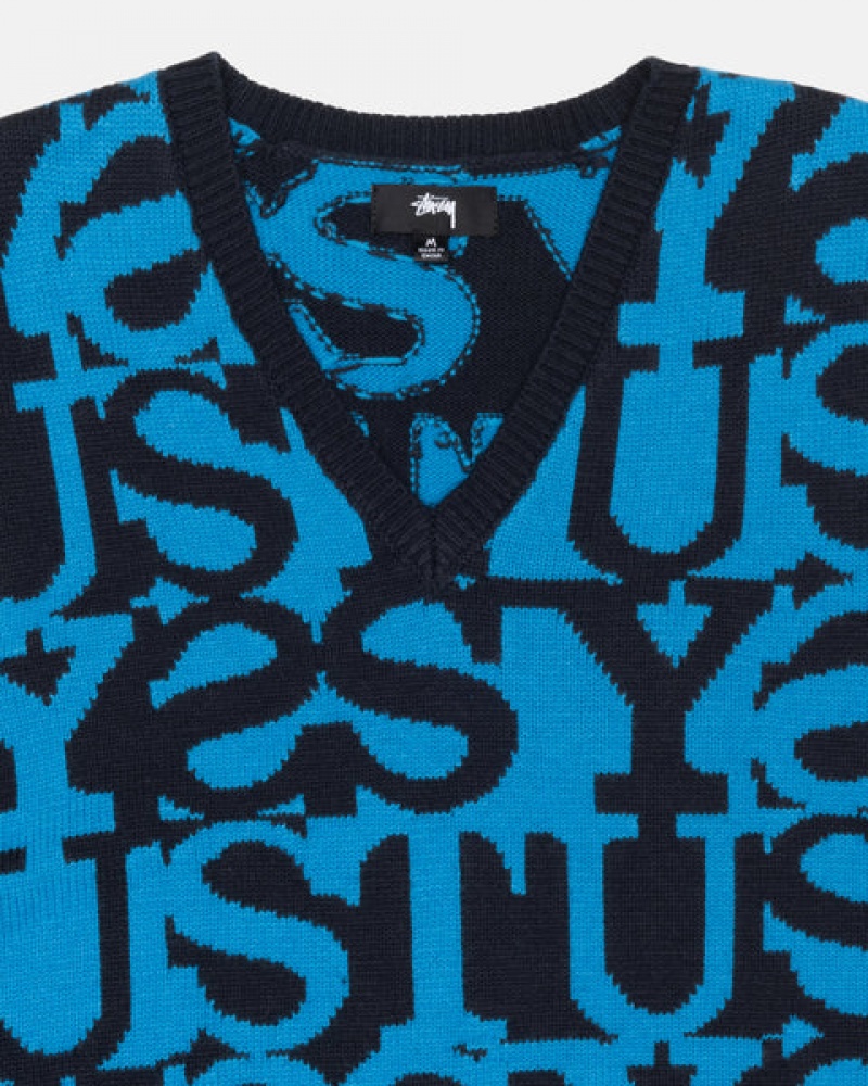 Női Stussy Stacked Pulóver Vest Pulóverek Sötétsötétkék Magyarország | BXH-8105