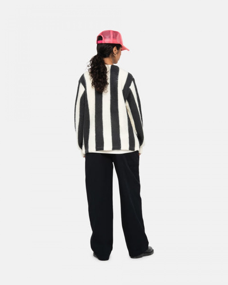 Női Stussy Stripe Brushed Cardigan Pulóverek Bézs Magyarország | YHS-0832