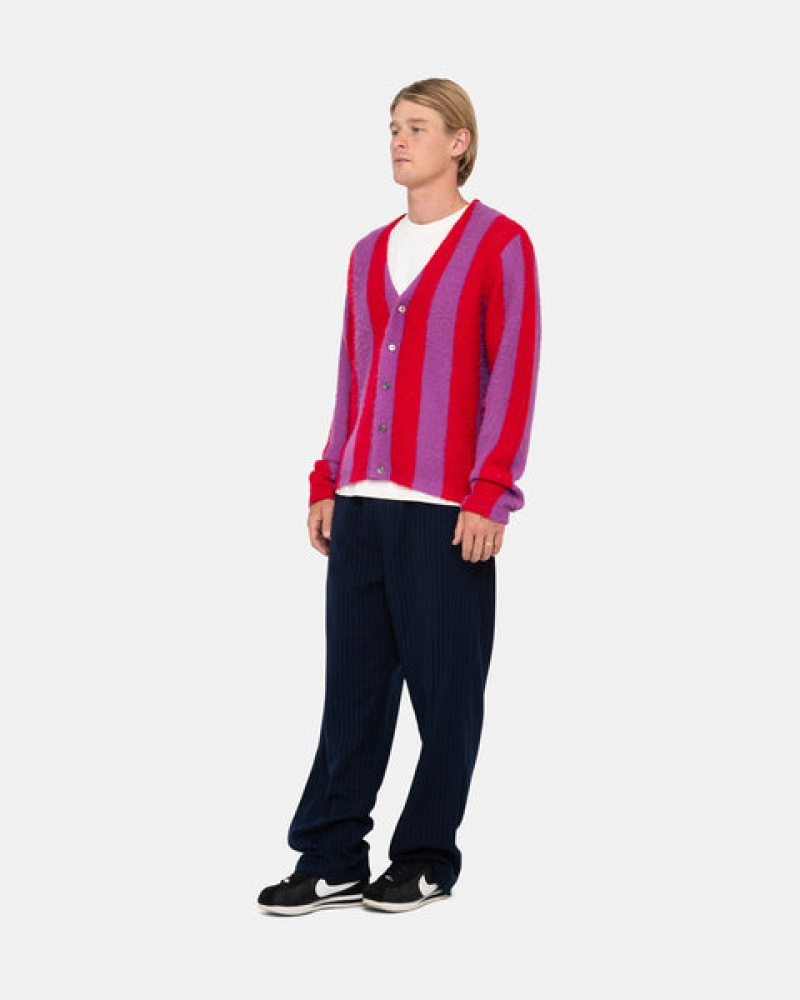 Női Stussy Stripe Brushed Cardigan Pulóverek Lila Magyarország | UQR-2451