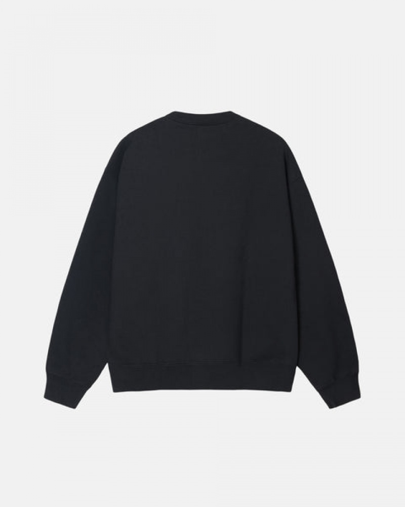 Női Stussy Stone Wash Fleece Crew Pulóverek Fekete Magyarország | XBY-0883