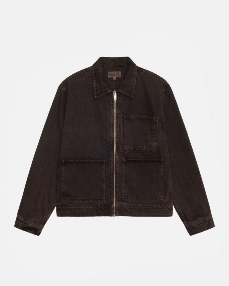 Női Stussy Zip Munka Jacket Denim Kabát Fekete Magyarország | UJC-8104