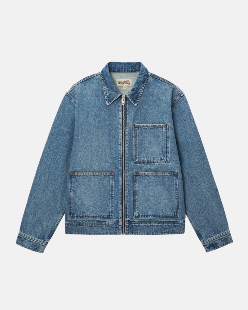 Női Stussy Zip Munka Jacket Denim Kabát Kék Magyarország | MLD-5562